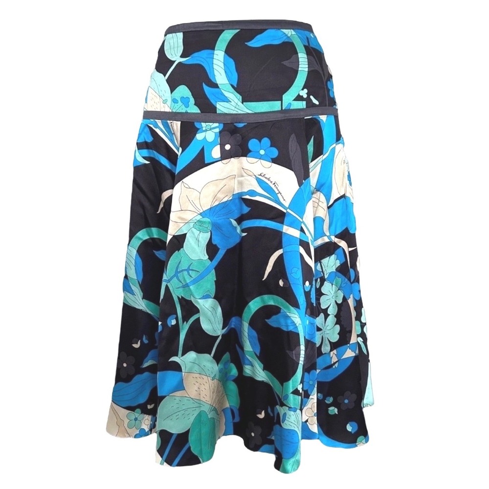 Vintage‎ Salvatore Ferragamo Silk Midi Skirt Authenticated Blue Italy 12 Y2K
